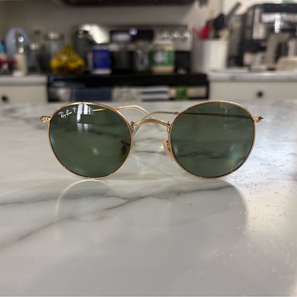 Authentic Ray-Ban Round Gold Frame Sunglasses | +0.25 DS | Green Polarized